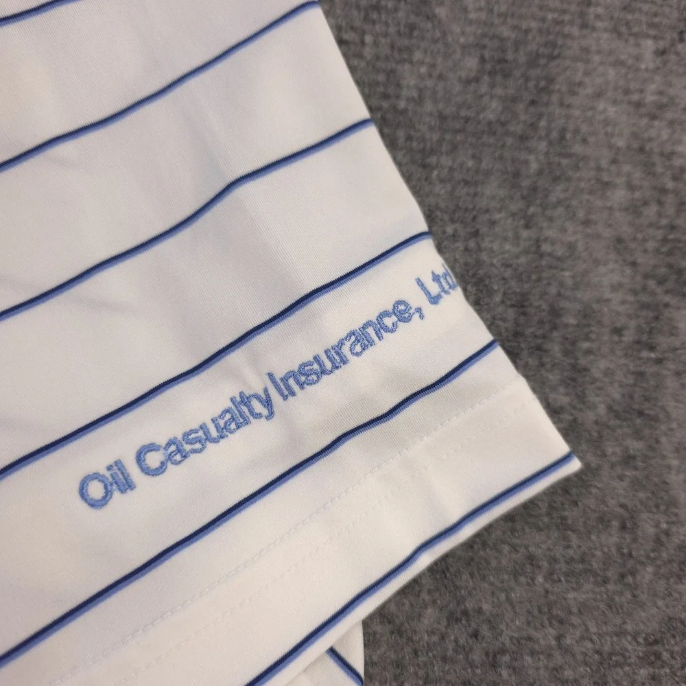 Turtleson Polo Large White Blue Striped Performance Stretch Short‎ Sleeve